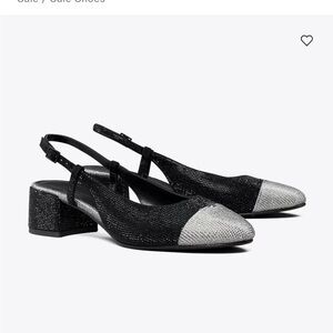Tory Burch Cap-Toe Pave Slingback black and silver NIB size 8